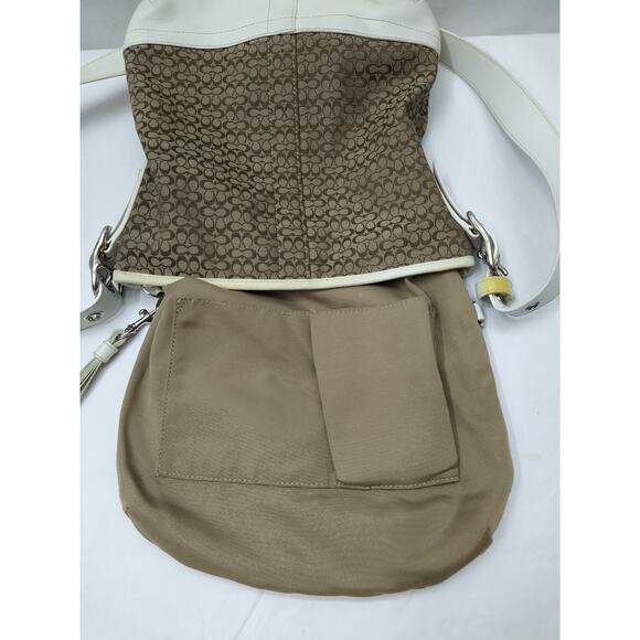 Coach Signature Brown Canvas Leather Trim Crossbody Shoulder Bag - Picture 13 of 16